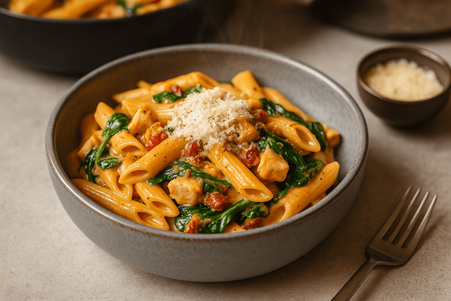 Pasta met spinazie en zongedroogde tomaatjes