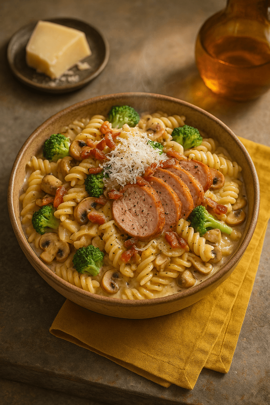 Pasta met varkenshaas en spekjes